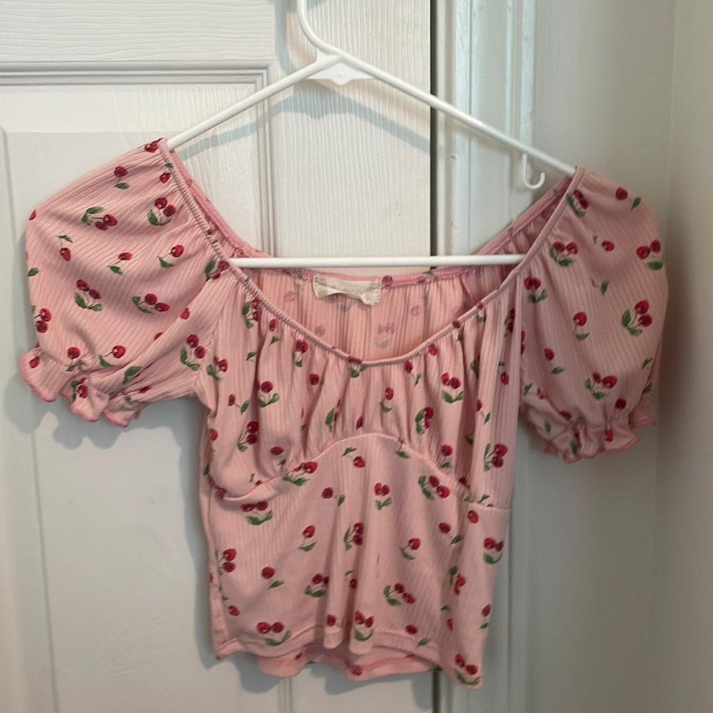 Altar’d State Baby Pink Cherry Tight Cropped Top